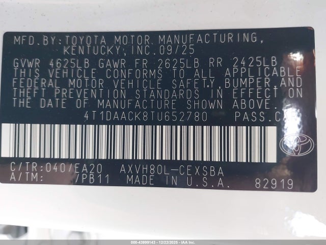 Toyota Camry Nightshade 2026 4T1DAACK8TU652780 Image 9