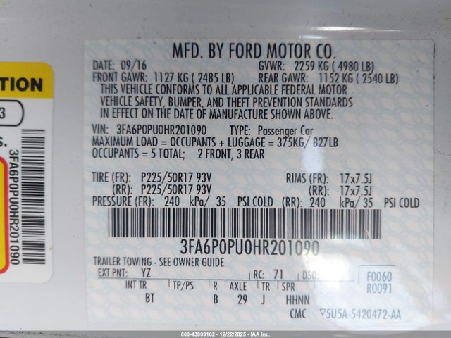 2017 FORD FUSION ENERGI 3FA6P0PU0HR201090 Photo 8