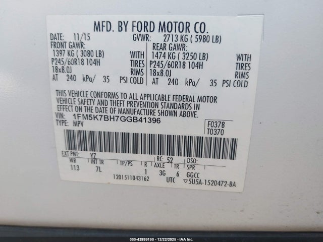 1FM5K7BH7GGB41396 Ford Explorer