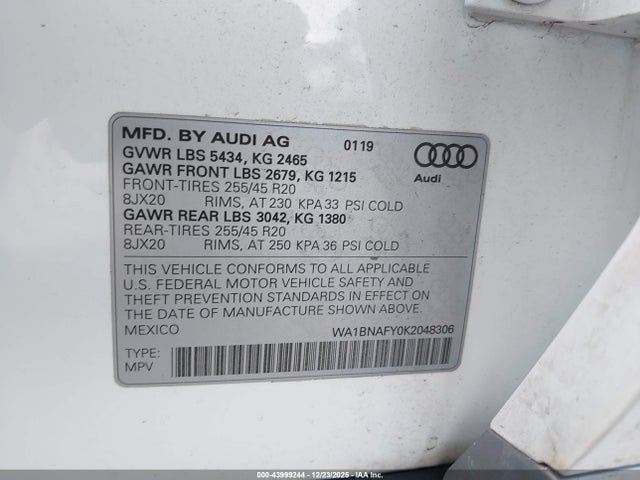 2019 AUDI Q5 WA1BNAFY0K2048306 Photo 8