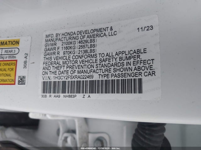 1HGCY2F5XRA022469 Honda Accord Hybrid Sport