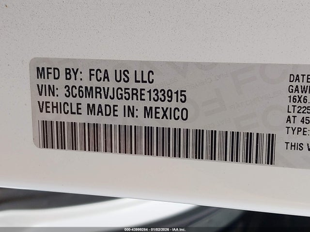 43999284 :رقم المزاد ، 3C6MRVJG5RE133915 vin ، 2024 Ram Promaster 3500 مزاد بيع