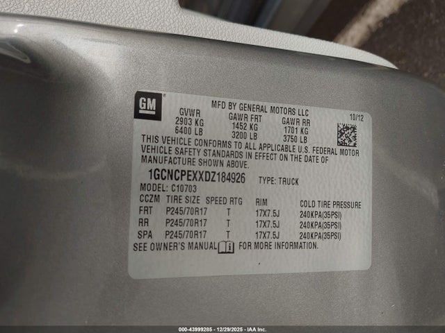 43999285 :رقم المزاد ، 1GCNCPEXXDZ184926 vin ، 2013 Chevrolet Silverado 1500 Work Truck مزاد بيع