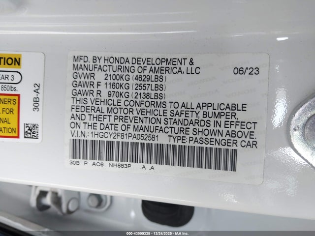 1HGCY2F81PA052581 Honda Accord Hybrid Touring