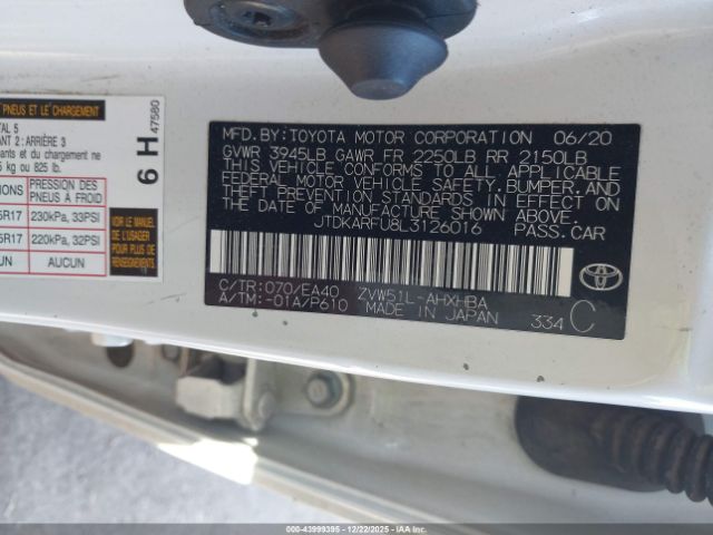 2020 TOYOTA PRIUS JTDKARFU8L3126016 Photo 8