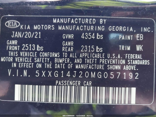 5XXG14J20MG057192 KIA K5 LXS