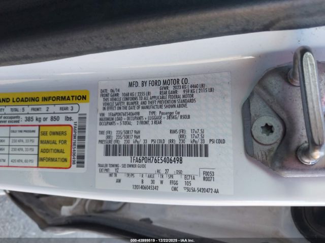 2014 FORD FUSION 1FA6P0H76E5406498 Photo 8