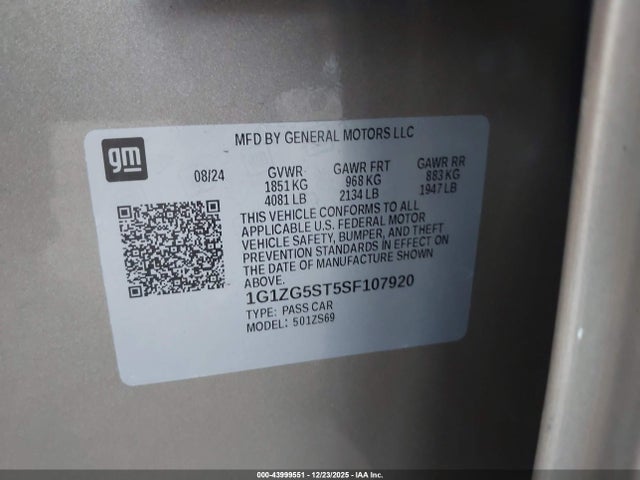 1G1ZG5ST5SF107920 Chevrolet Malibu Fwd Rs