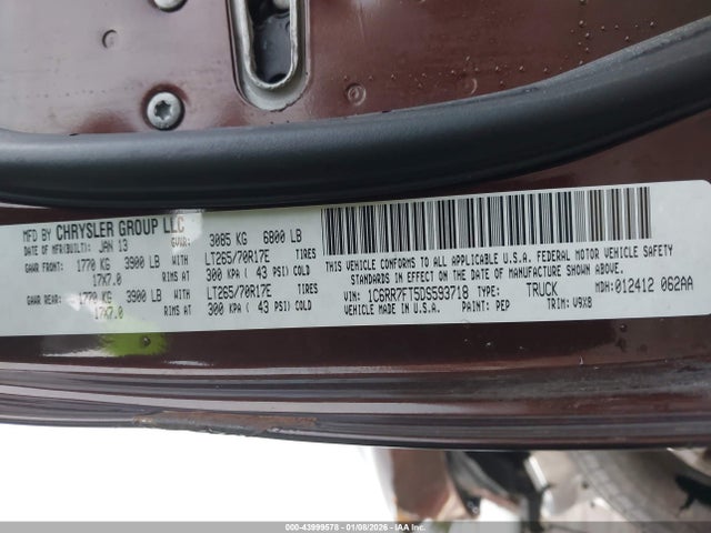 Продажа на аукционе авто 2013 Ram 1500 Tradesman, vin: 1C6RR7FT5DS593718, номер лота: 43999578