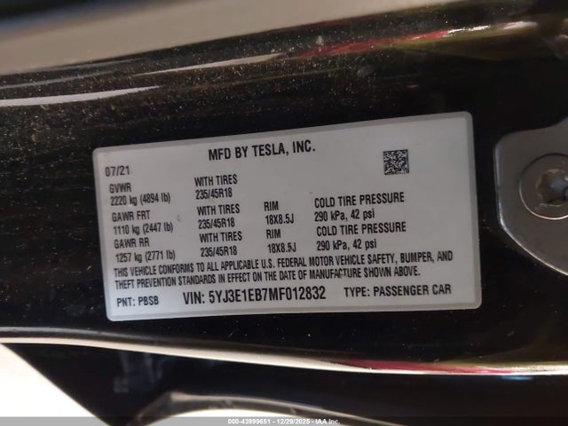 2021 TESLA MODEL 3 5YJ3E1EB7MF012832 Photo 8