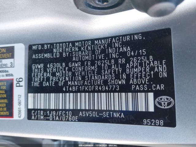 2015 TOYOTA CAMRY 4T4BF1FK0FR494773 Photo 8