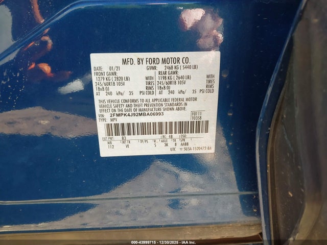 Ford EDGE SEL 2021 2FMPK4J92MBA06993 Image 9