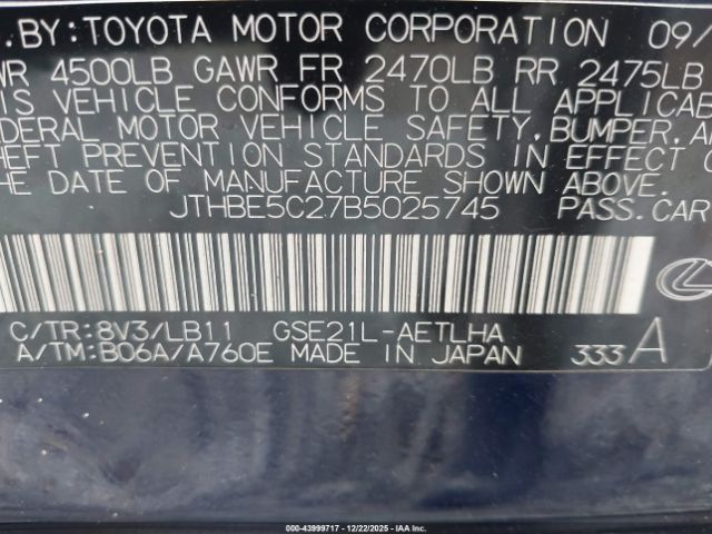 2011 LEXUS IS 350 JTHBE5C27B5025745 Photo 8