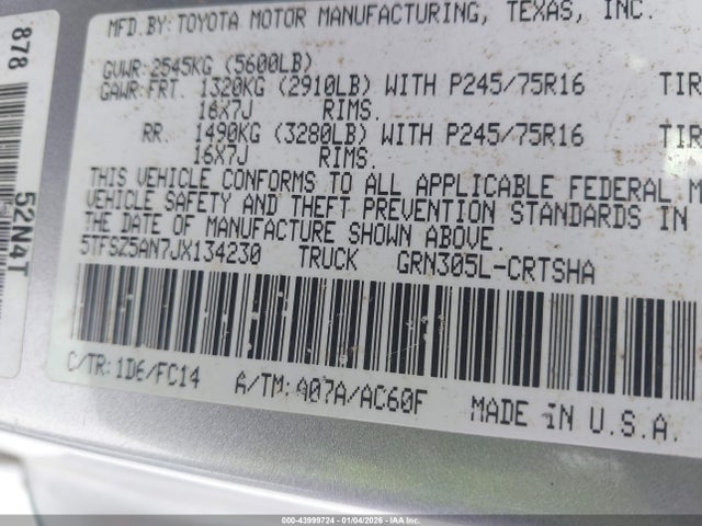 5TFSZ5AN7JX134230 Toyota Tacoma Sr5 V6