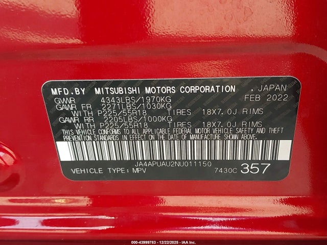 2022 MITSUBISHI OUTLANDER SPORT JA4APUAU2NU011150 Photo 8