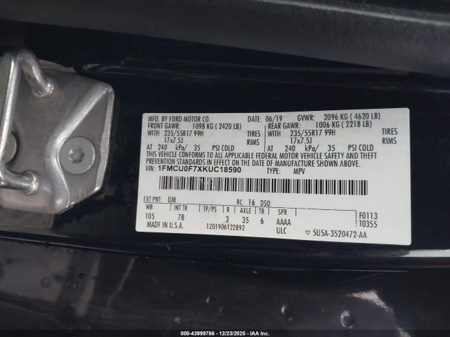 1FMCU0F7XKUC18590 Ford ESCAPE S
