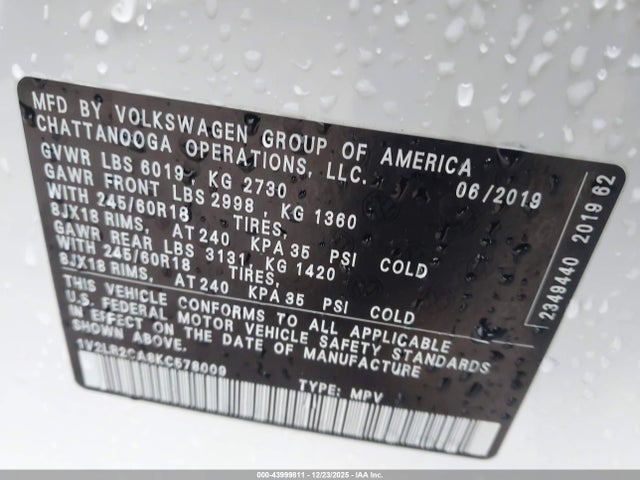 2019 VOLKSWAGEN ATLAS 1V2LR2CA8KC578009 Photo 8