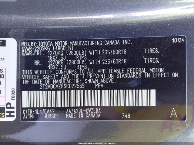 Продаж на аукціоні авто 2025 Lexus Nx 250, vin: 2T2ADCAZ8SC022565, номер лоту: 43999816