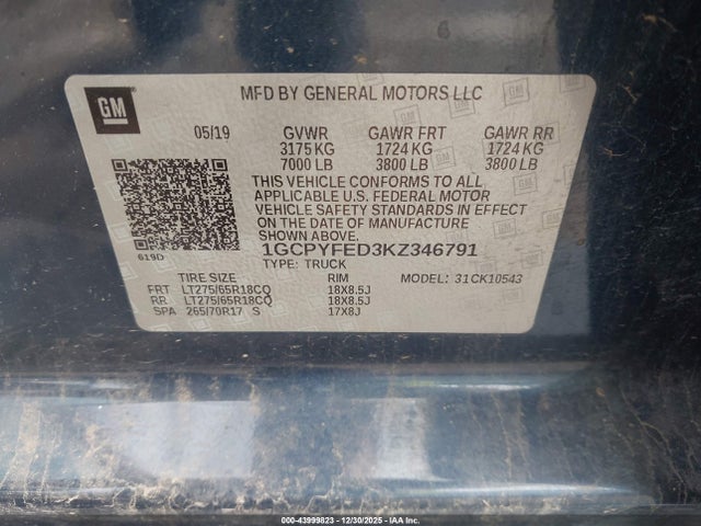 1GCPYFED3KZ346791 Chevrolet Silverado 1500 Lt Trail Boss