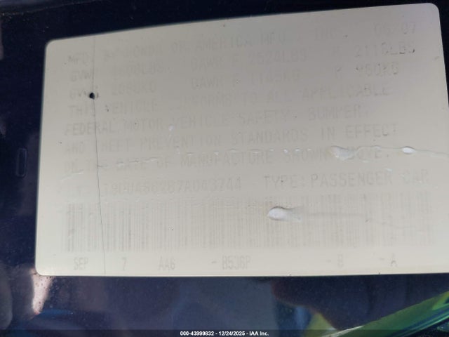 2007 ACURA TL 19UUA66287A043744 Photo 8