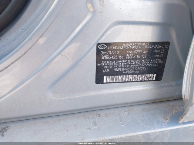 Продажа на аукционе авто 2011 Hyundai Sonata Gls, vin: 5NPEB4AC3BH214289, номер лота: 43999866