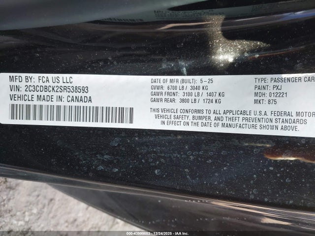 2C3CDBCK2SR538593 Dodge Charger Daytona R/t Awd