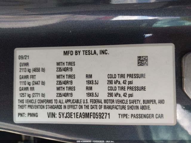 2021 TESLA MODEL 3 5YJ3E1EA9MF059271 Photo 8