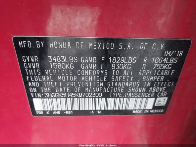 2019 HONDA FIT 3HGGK5H45KM702300 Photo 8