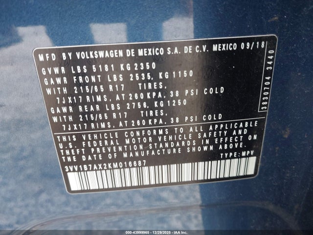 Volkswagen Tiguan 2.0t S 2019 3VV1B7AX2KM016687 Image 9