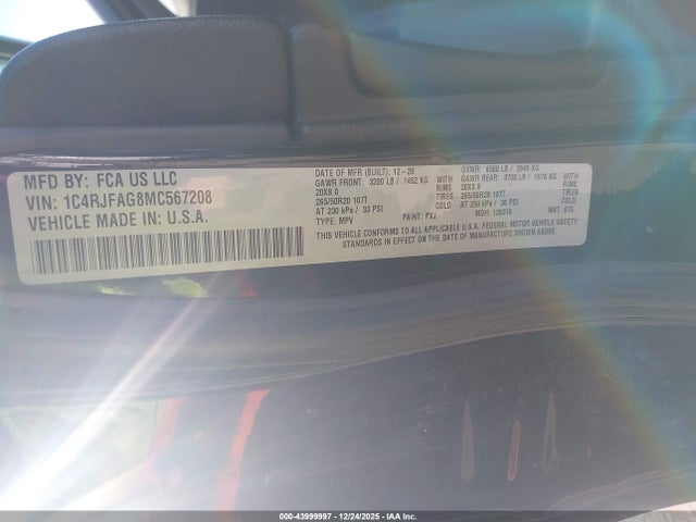 1C4RJFAG8MC567208 Jeep Grand Cherokee Laredo X 4x4