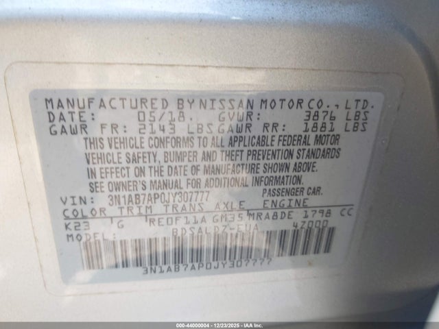 3N1AB7AP0JY307777 Nissan SENTRA SV