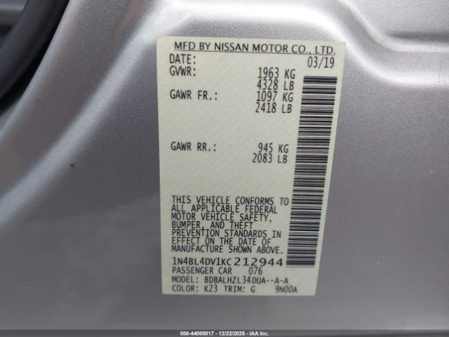 2019 NISSAN ALTIMA 1N4BL4DV1KC212944 Photo 8