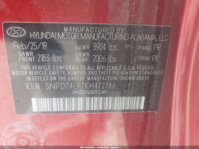 2019 HYUNDAI ELANTRA 5NPD74LF7KH472786 Photo 8