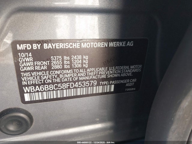 2015 BMW 640I GRAN COUPE WBA6B8C58FD453579 Photo 8