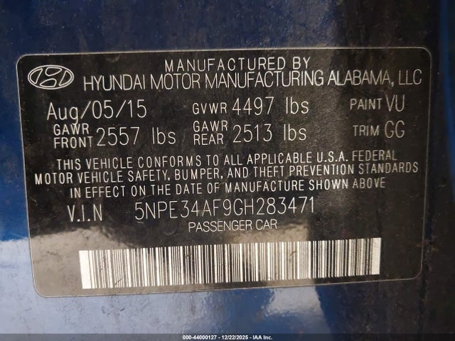 5NPE34AF9GH283471 Hyundai Sonata Sport