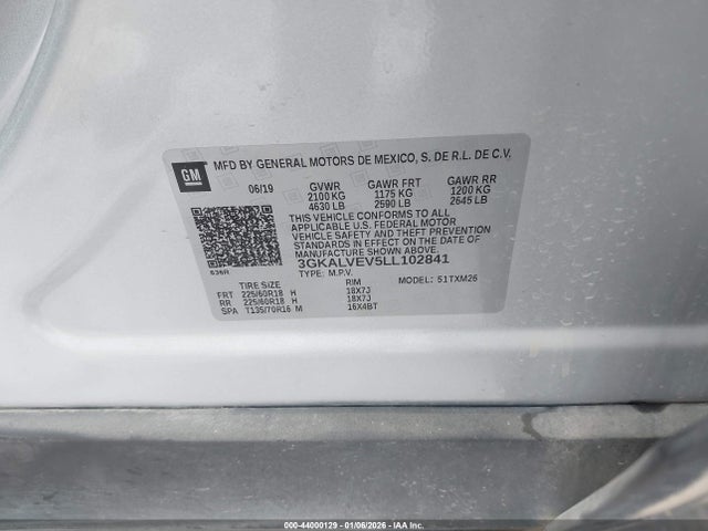 Aukcja sprzedaży 2020 Gmc Terrain Awd Slt, vin: 3GKALVEV5LL102841, numer aukcji: 44000129