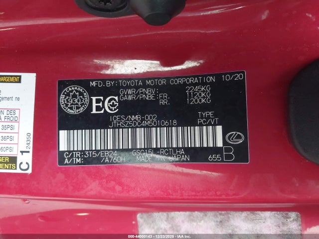 JTHSZ5DC4M5010618 Lexus RC