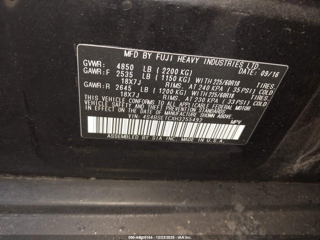 4S4BSETCXH3255492 Subaru Outback 3.6r Touring