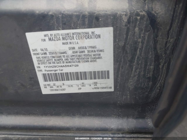 44000225 :رقم المزاد ، 1YVHZ8CH4A5M47129 vin ، 2010 Mazda Mazda6 I Touring Plus مزاد بيع