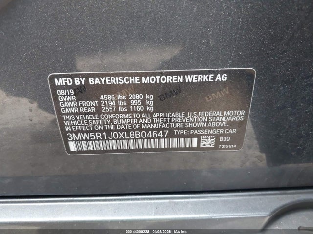 44000228 :رقم المزاد ، 3MW5R1J0XL8B04647 vin ، 2020 Bmw 330i مزاد بيع