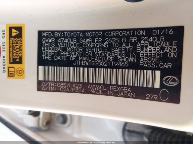 2016 LEXUS ES 300H JTHBW1GG5G2119465 Photo 8