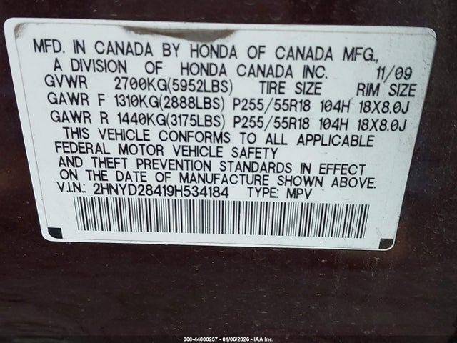 2009 ACURA MDX 2HNYD28419H534184 Photo 8