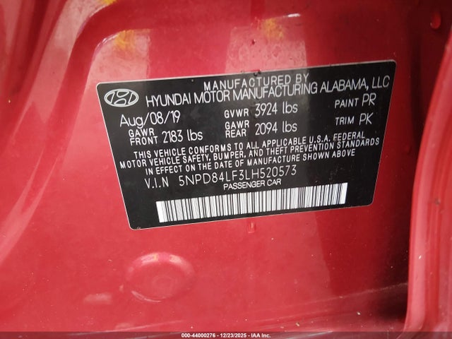 5NPD84LF3LH520573 Hyundai ELANTRA SEL