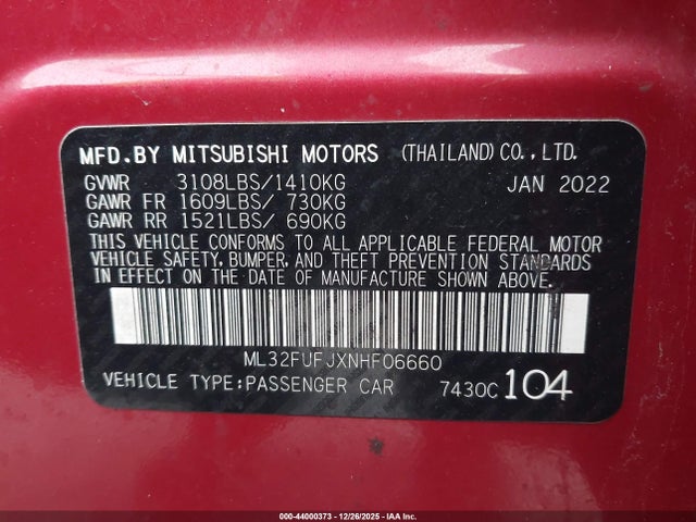 2022 MITSUBISHI MIRAGE G4 ML32FUFJXNHF06660 Photo 8