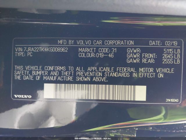 2019 VOLVO S60 7JRA22TK4KG008962 Photo 8