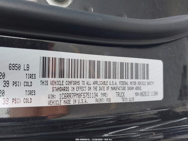 1C6RR7PM0FS751134 RAM 1500 Laramie Limited 2.0