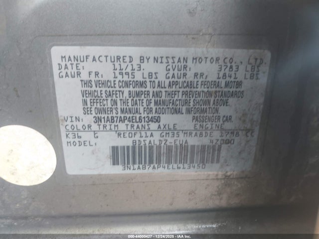 44000427 :رقم المزاد ، 3N1AB7AP4EL613450 vin ، 2014 Nissan Sentra Sv مزاد بيع