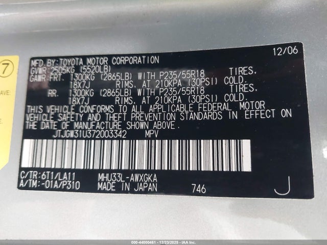 Продаж на аукціоні авто 2007 Lexus Rx 400h, vin: JTJGW31U372003342, номер лоту: 44000461