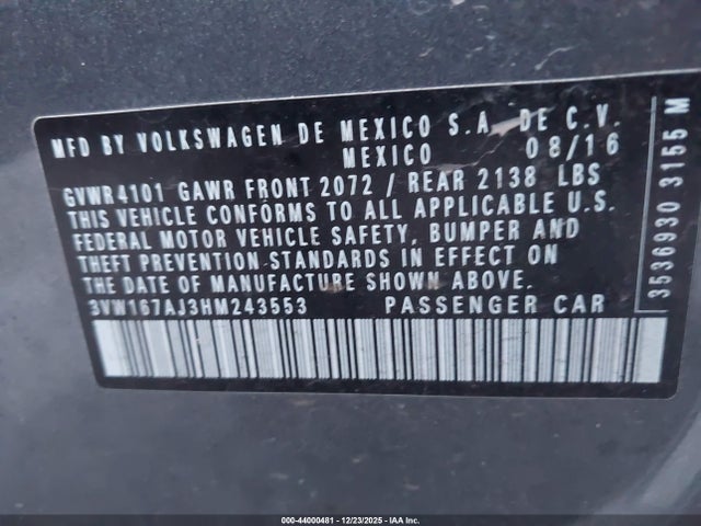 Volkswagen Jetta 1.4t S 2017 3VW167AJ3HM243553 Image 9