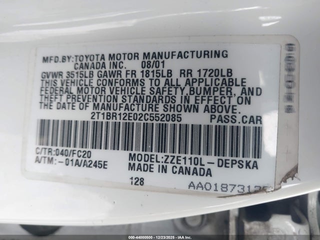 2002 TOYOTA COROLLA 2T1BR12E02C552085 Photo 8